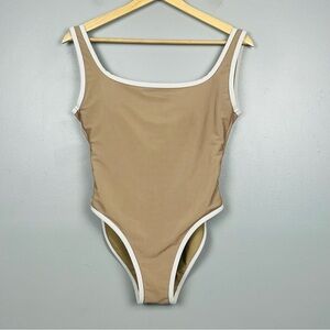 Lain Snow beige & white Ocean Isle Women's One Piece swimsuit, medium.